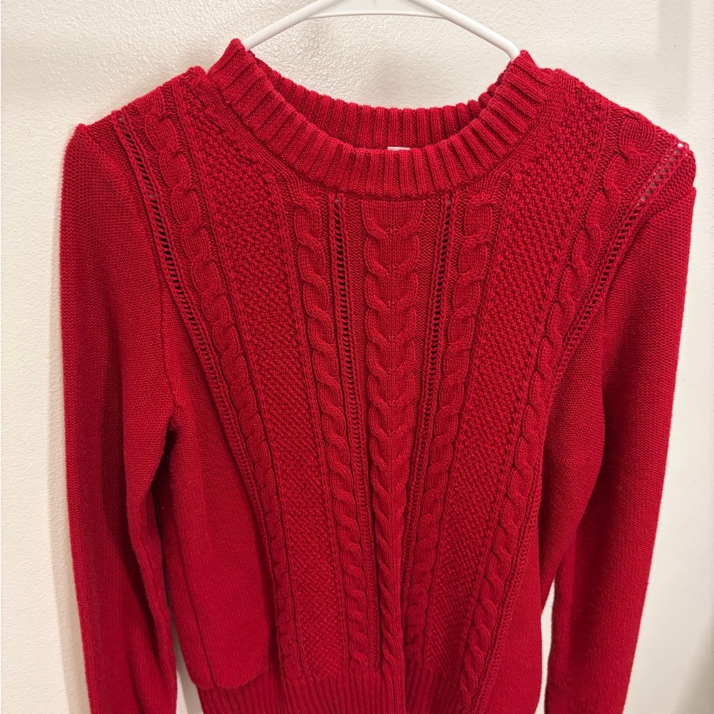 GAP 100% Cotton Red Cable-Knit Crewneck Sweater